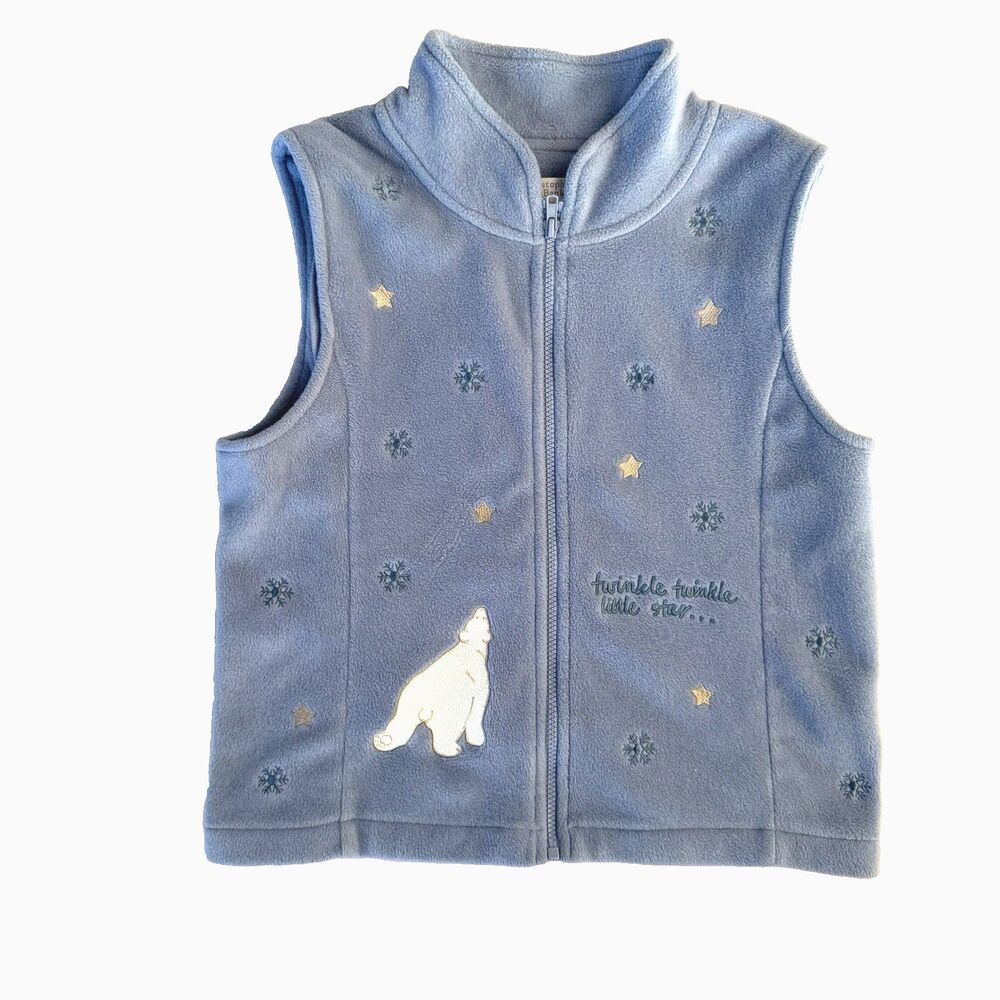 Y2K Christopher & Banks Xmas Polar Bear Fleece Vest Blue Twinkle Twinkle Sz L